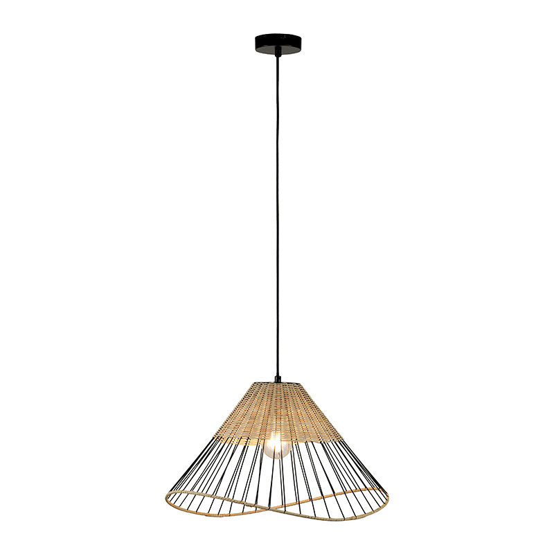 Venkovská závěsná lampa černá 48 cm s ratanem - Treccia