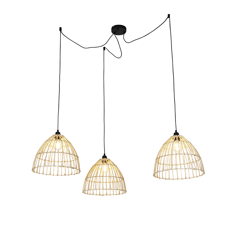 Venkovská závěsná lampa se 3 ratanovými odstíny - Cava