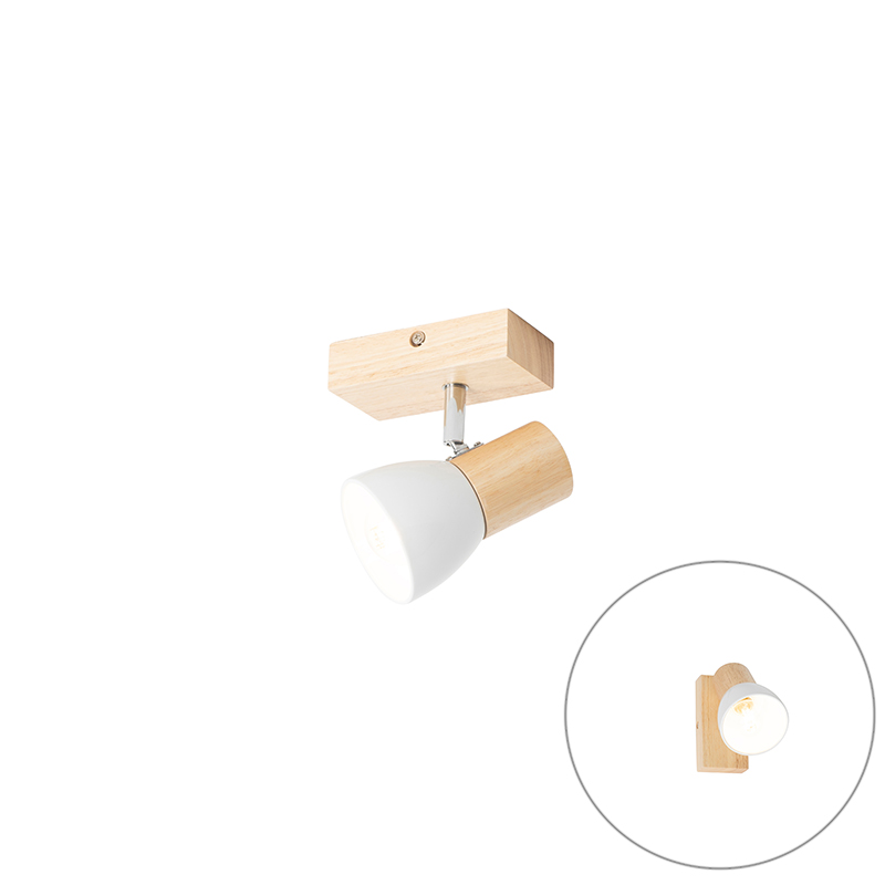 Venkovské nástěnné svítidlo dřevo s bílou nastavitelností - Thorin