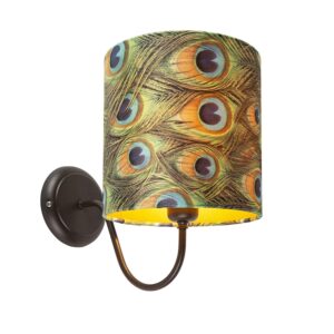 Vintage nástěnná lampa hnědá s velurovým odstínem páv - Combi Classic