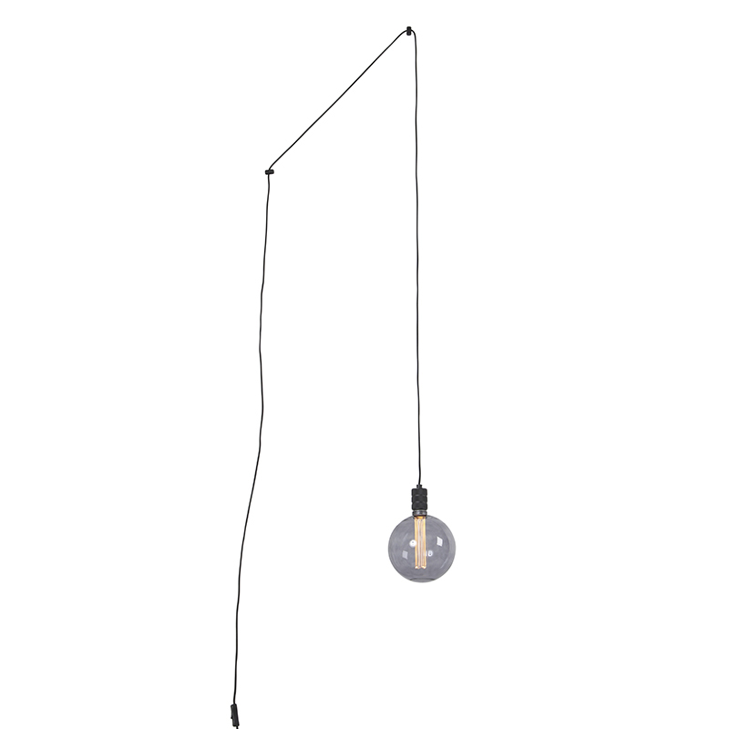 Závěsná lampa černá s kouřovým sklem vč. Stmívatelné G200 - Cavalux