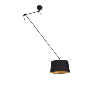 Závěsná lampa s bavlněným stínidlem černá se zlatem 35 cm - Blitz I černá