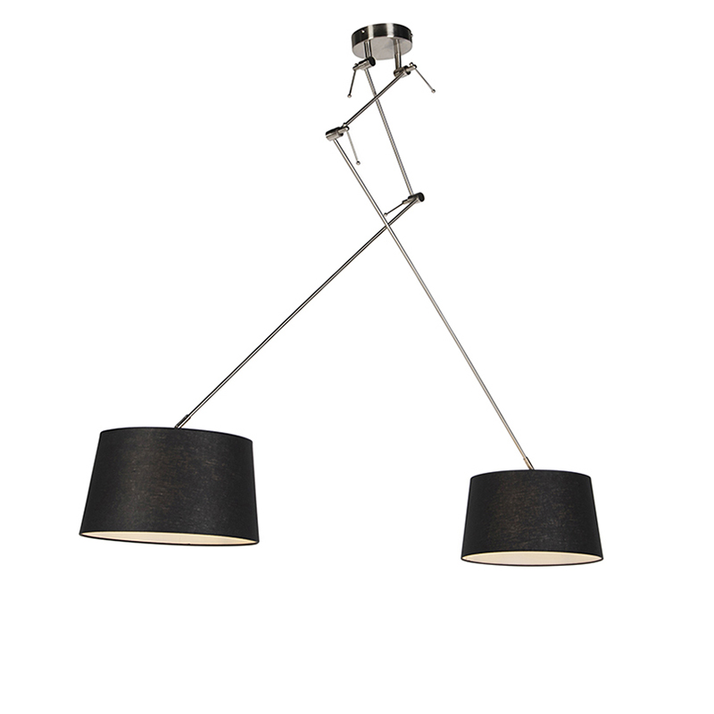 Závěsná lampa s lněnými odstíny černé 35 cm - ocel Blitz II