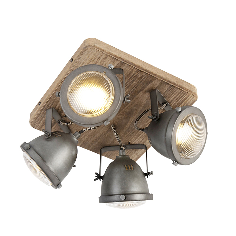 Inteligentní stropní svítidlo ocel se dřevem vč. 4 WiFi GU10 - Emado