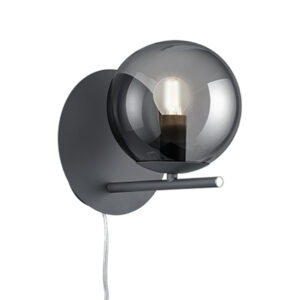 Nástěnná lampa ve stylu art deco černá s kouřovým sklem - Flore