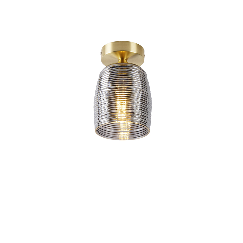 Art Deco stropní svítidlo mosaz s kouřovým sklem - Michi