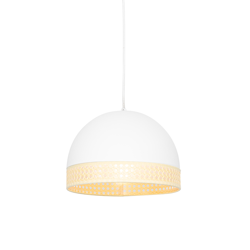 Oosterse hanglamp wit met rotan 30 cm - Magna Rotan