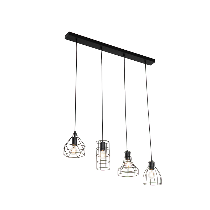 Průmyslová závěsná lampa černá 4-světlo - Esva