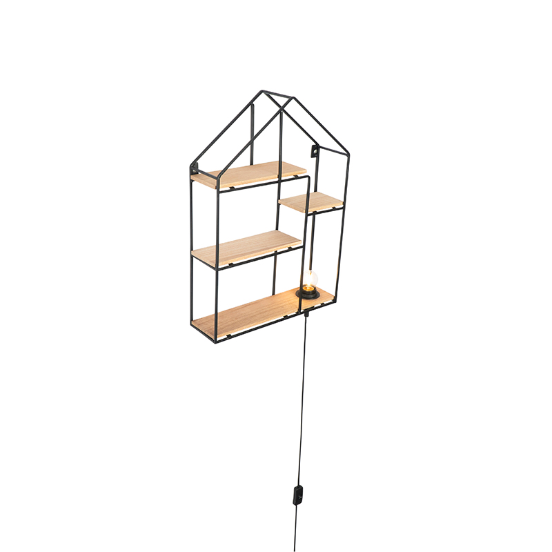 Průmyslové nástěnné svítidlo černé se dřevem 49 cm - Hiso