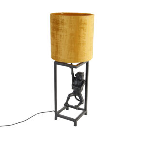 Vintage stolní lampa černá látková stínidlo zlatá 25 cm - Cage Abe