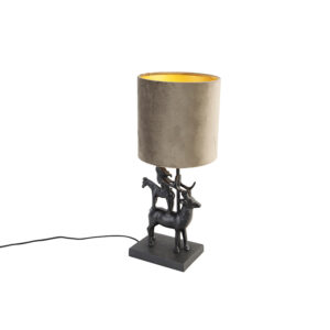 Vintage stolní lampa černé látkové stínítko taupe - Hjort Tre