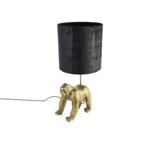 Vintage stolní lampa zlatý látkový odstín černé - Gorilla