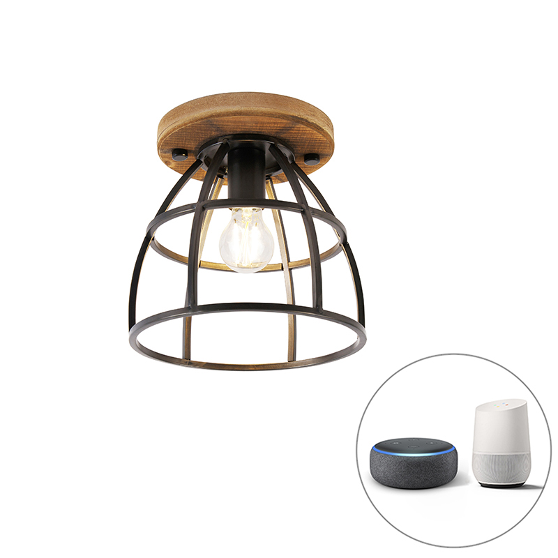 Inteligentní stropní svítidlo černé se dřevem vč. WiFi E27 - Arthur