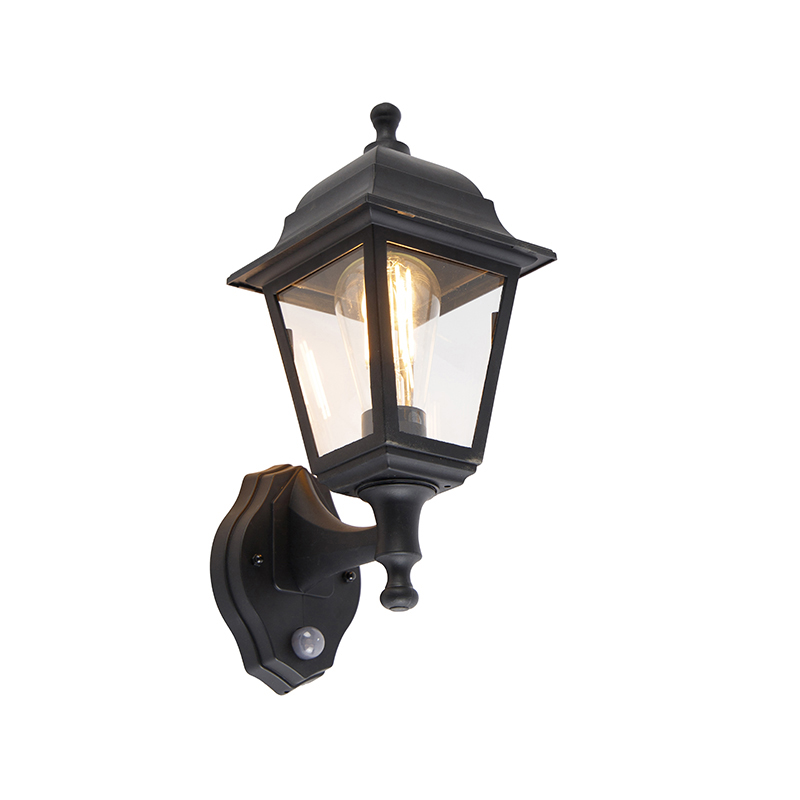 Klasická venkovní nástěnná lampa černá s detektorem pohybu - Capital