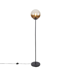Stojací lampa Art Deco černá s hnědým sklem - Pallon