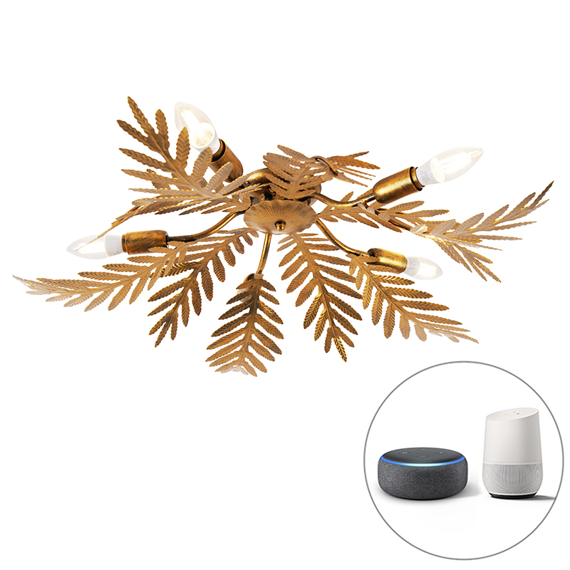 Stropní lampa Vintage Smart zlatá vč. 5 WiFi E14 - Botanica
