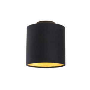 Stropní lampa s velurovým odstínem černá se zlatem 20 cm - černá Combi