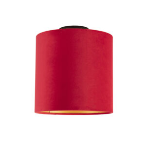 Stropní lampa s velurovým odstínem červená se zlatem 25 cm - černá Combi