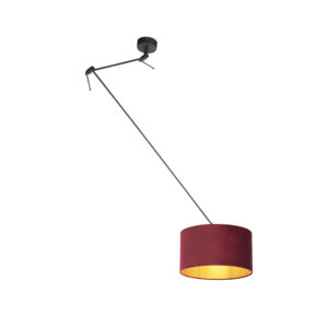 Závěsná lampa s velurovým odstínem červená se zlatem 35 cm - Blitz I černá