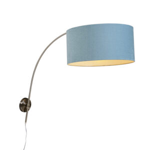 Nástěnná oblouková lampa z oceli s odstínem modré 50/50/25 nastavitelná