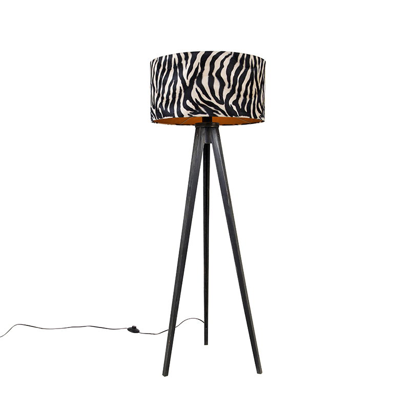 Vloerlamp tripod zwart met kap zebra 50 cm - Tripod Classic