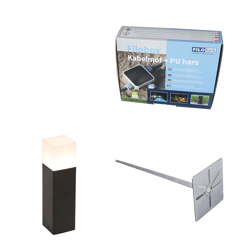 Buiten paaltje zwart opaal glas 30 cm grondpin en kabelmof - Denmark