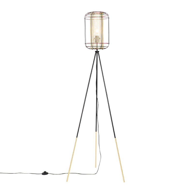 Design vloerlamp tripod zwart met goud - Gaze