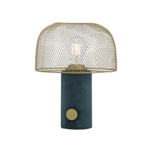 Designová stolní lampa zelená se zlatou a stmívačem - Gomba