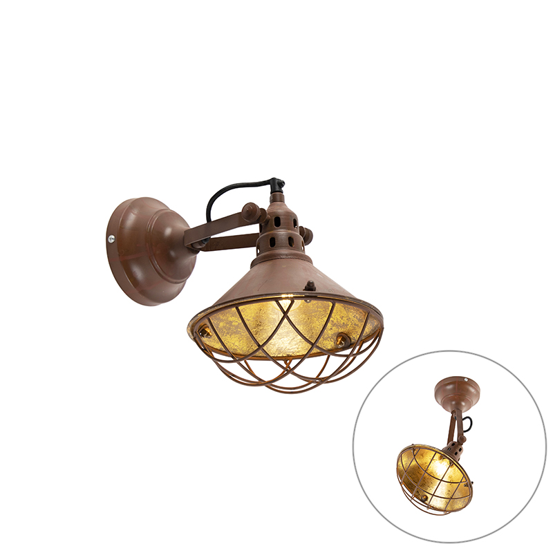 Vintage nástěnné a stropní svítidlo rezavě hnědé sklopné - Barrack