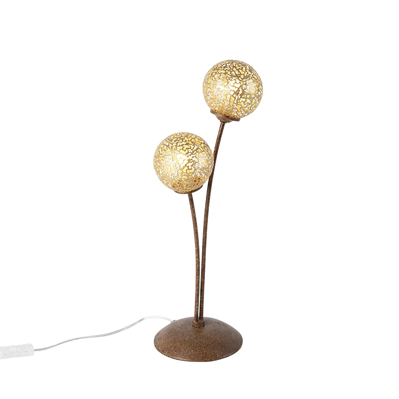 Venkovská stolní lampa 2-světlo v rezavě hnědé barvě - Kréta