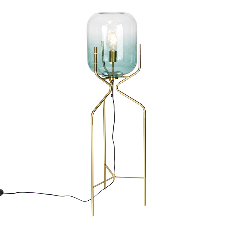 Designová stojací lampa zlatá se zeleným sklem - Bliss