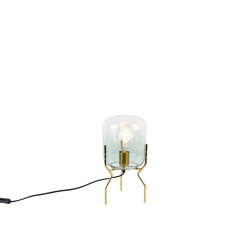 Designová stolní lampa zlatá se zeleným sklem - Bliss