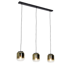 Designová závěsná lampa černá se zlatým sklem 3-light - Bliss