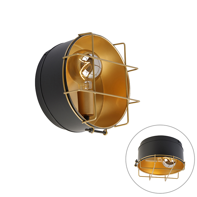 Industriální nástěnné svítidlo černé se zlatem 25 cm - Barril