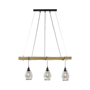 Landelijke hanglamp zwart met hout 3-lichts - Sverre