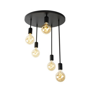 Moderne plafondlamp zwart 5-lichts - Facil