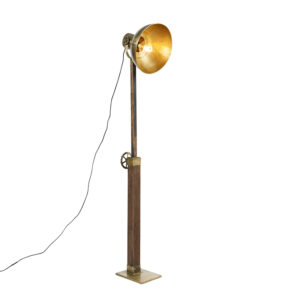 Průmyslová stojací lampa bronzová se dřevem - Mango