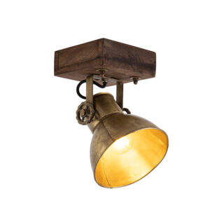 Průmyslové stropní bodové svítidlo bronzové se dřevem 18 cm - Mango